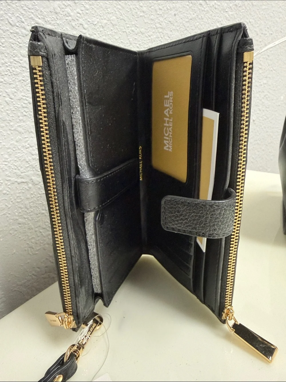 Michael Kors JET SET Black & Leopard-Accent Wristlet